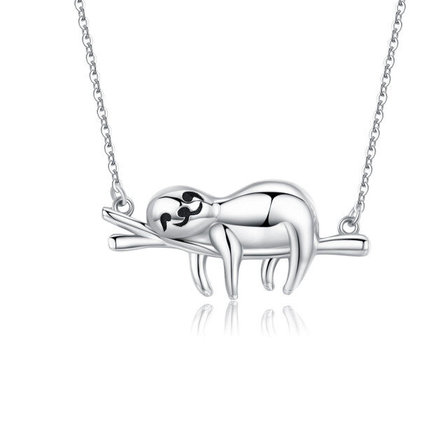 Sterling Silver Sloth on Branch Pendant Necklace-0