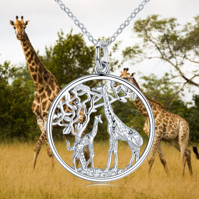 Colar com pingente de girafa em prata esterlina-4