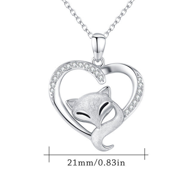 Sterling Silver Circular Shaped Cubic Zirconia Fox & Heart Pendant Necklace-3