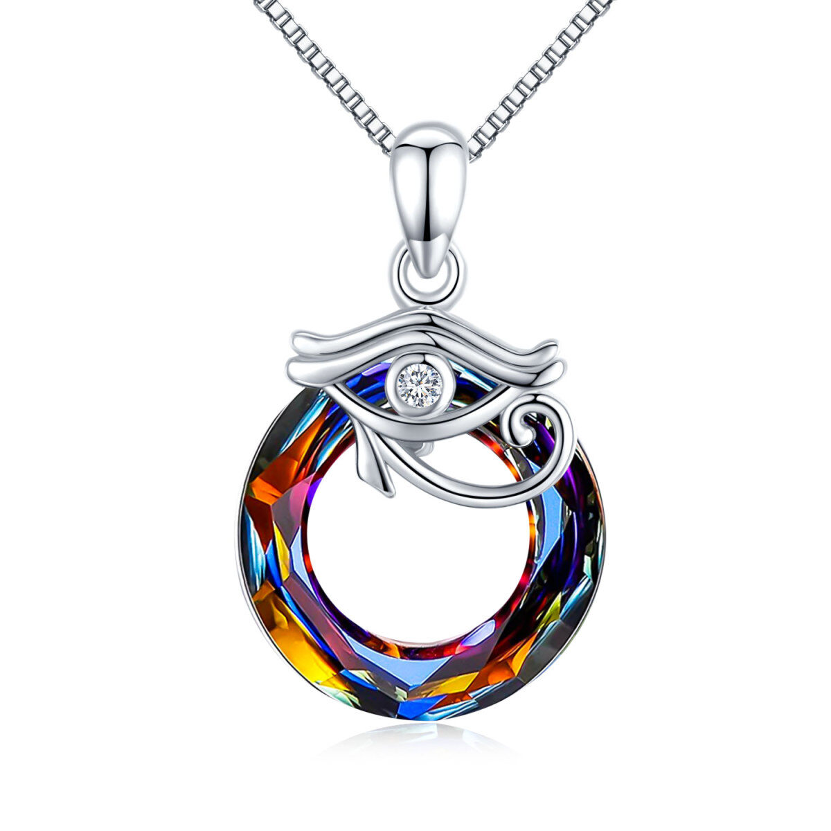 Sterling Silver Circular Shaped Eye Of Horus Crystal Pendant Necklace-1