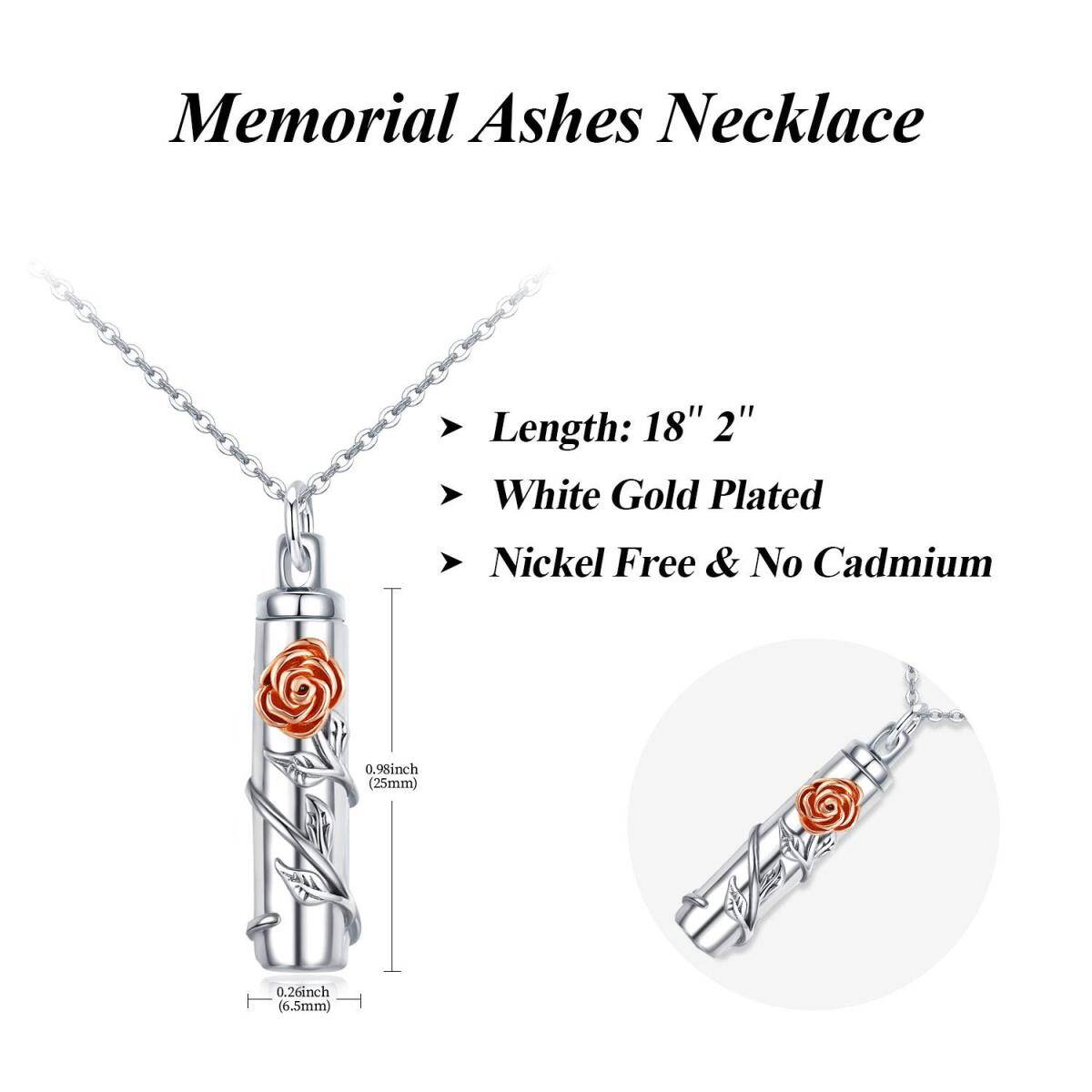 Sterling Silber zweifarbig Rose Bar Urne Halskette für Asche-5
