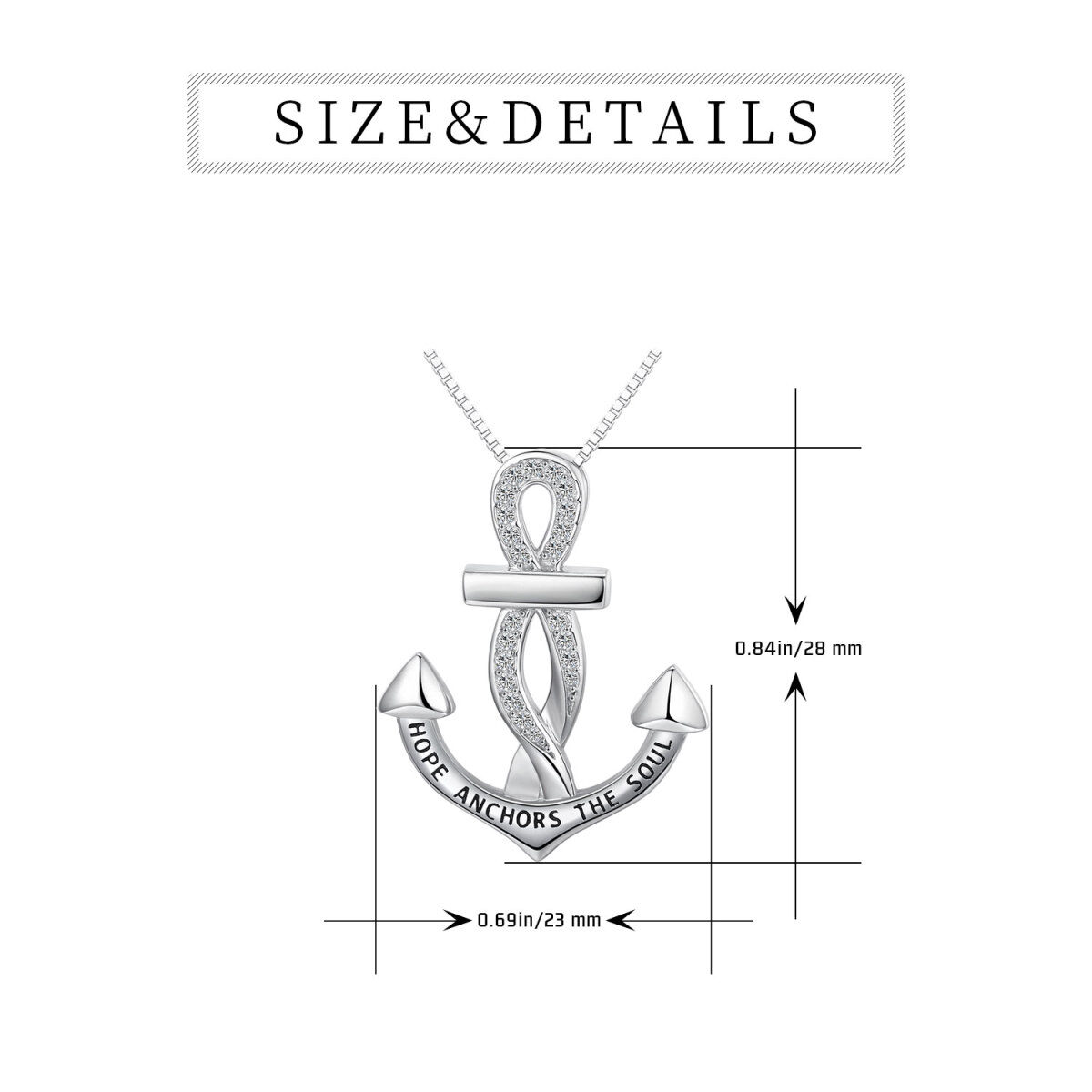 Sterling Silver Circular Shaped Cubic Zirconia Anchor Pendant Necklace with Engraved Word-5