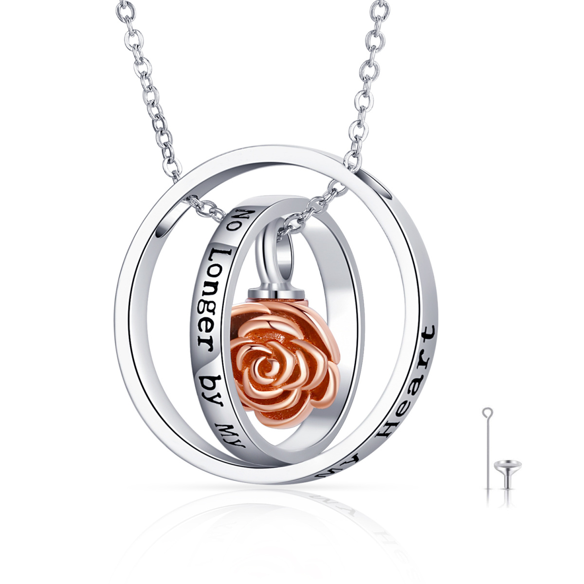 Sterling Silver Two-tone Rotatable Circles Rose Pendant Urn Necklace for Ashes-1