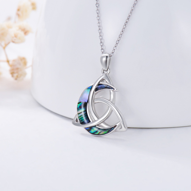 Sterling Silver Abalone Shellfish Celtic Knot & Moon Pendant Necklace-1
