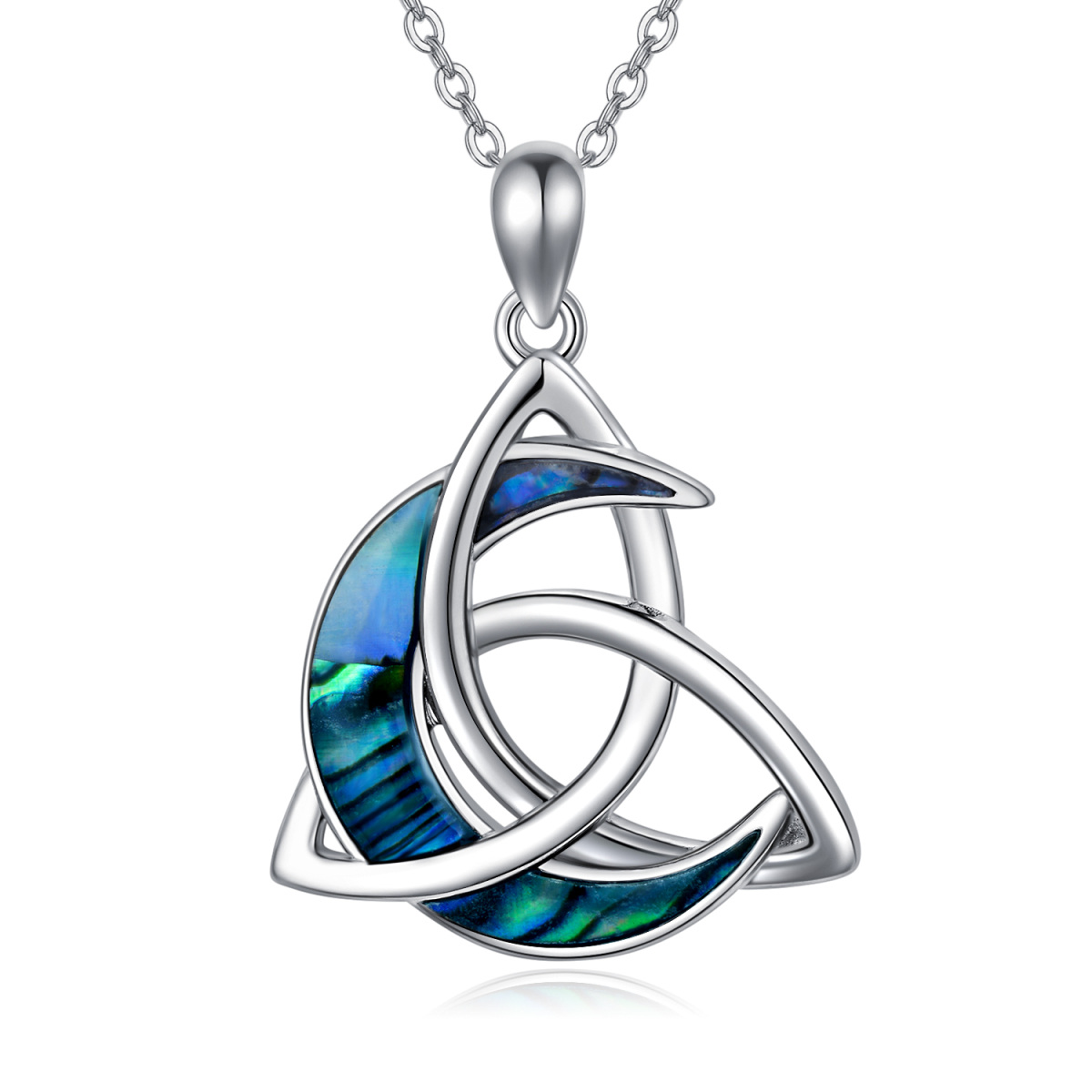 Sterling Silver Abalone Shellfish Celtic Knot & Moon Pendant Necklace-1