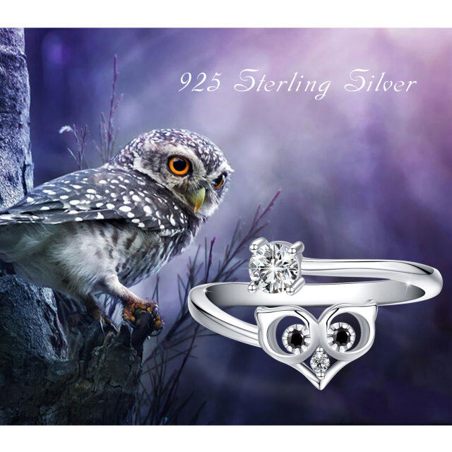 Sterling Silver Circular Shaped Cubic Zirconia Owl Open Ring-4