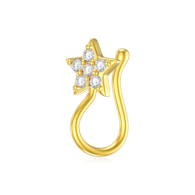 Anel de nariz de zircônia com pentagrama de estrela dourada 14K presente para mulheres e meninas-0