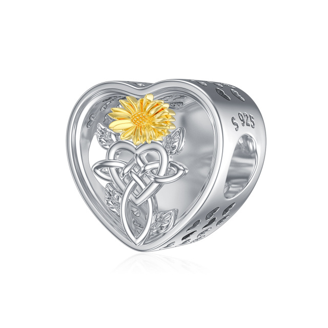 Sterling Silber zweifarbig Sonnenblume & keltischen Knoten Bead Charm-3