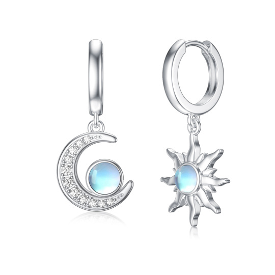 Pendientes colgantes de plata de ley con piedra lunar y sol para mujeres y niñas