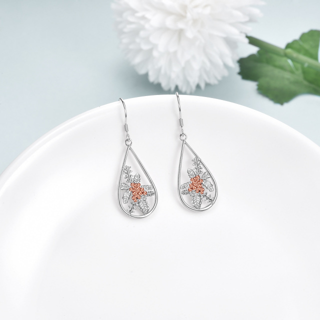 Sterling Silver Two-tone Drop Shape Drop Earrings-2