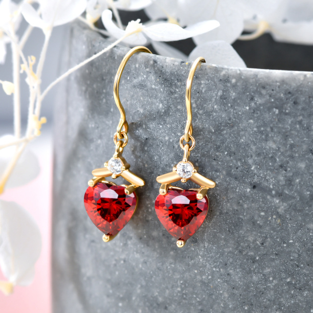 14K Gold Heart Shaped Cubic Zirconia Heart Drop Earrings-3