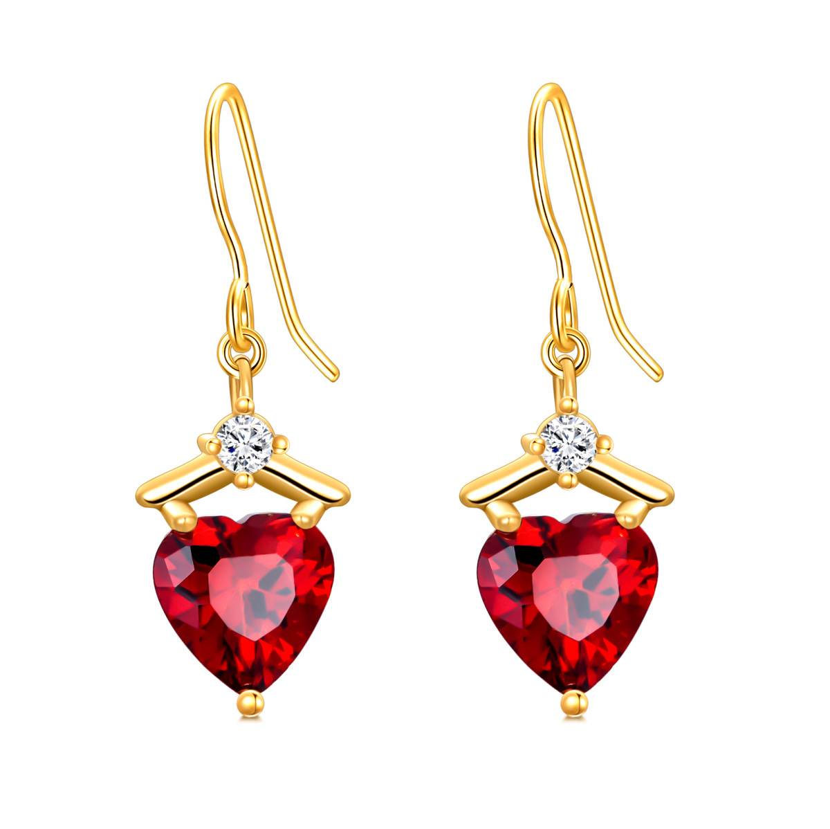 14K Gold Heart Shaped Cubic Zirconia Heart Drop Earrings-1