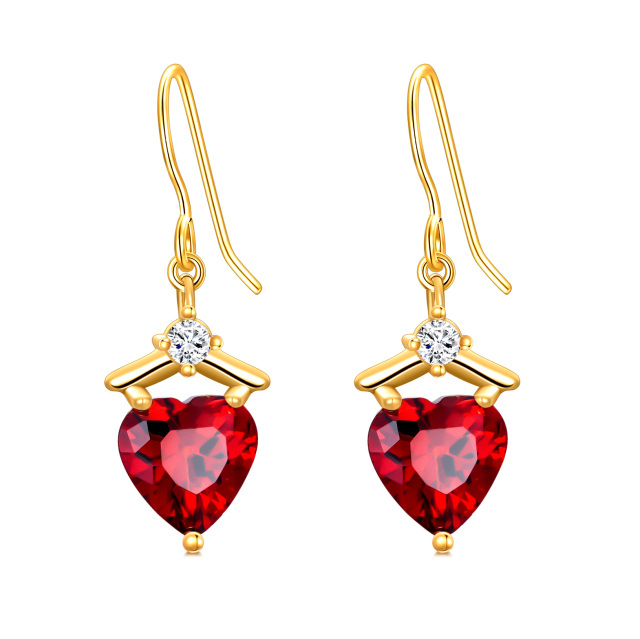 14K Gold Heart Shaped Cubic Zirconia Heart Drop Earrings-0