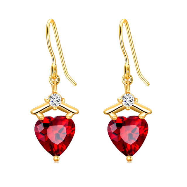 Boucles d'oreilles pendantes en or 14K en forme de coeur avec zircon cubique-0