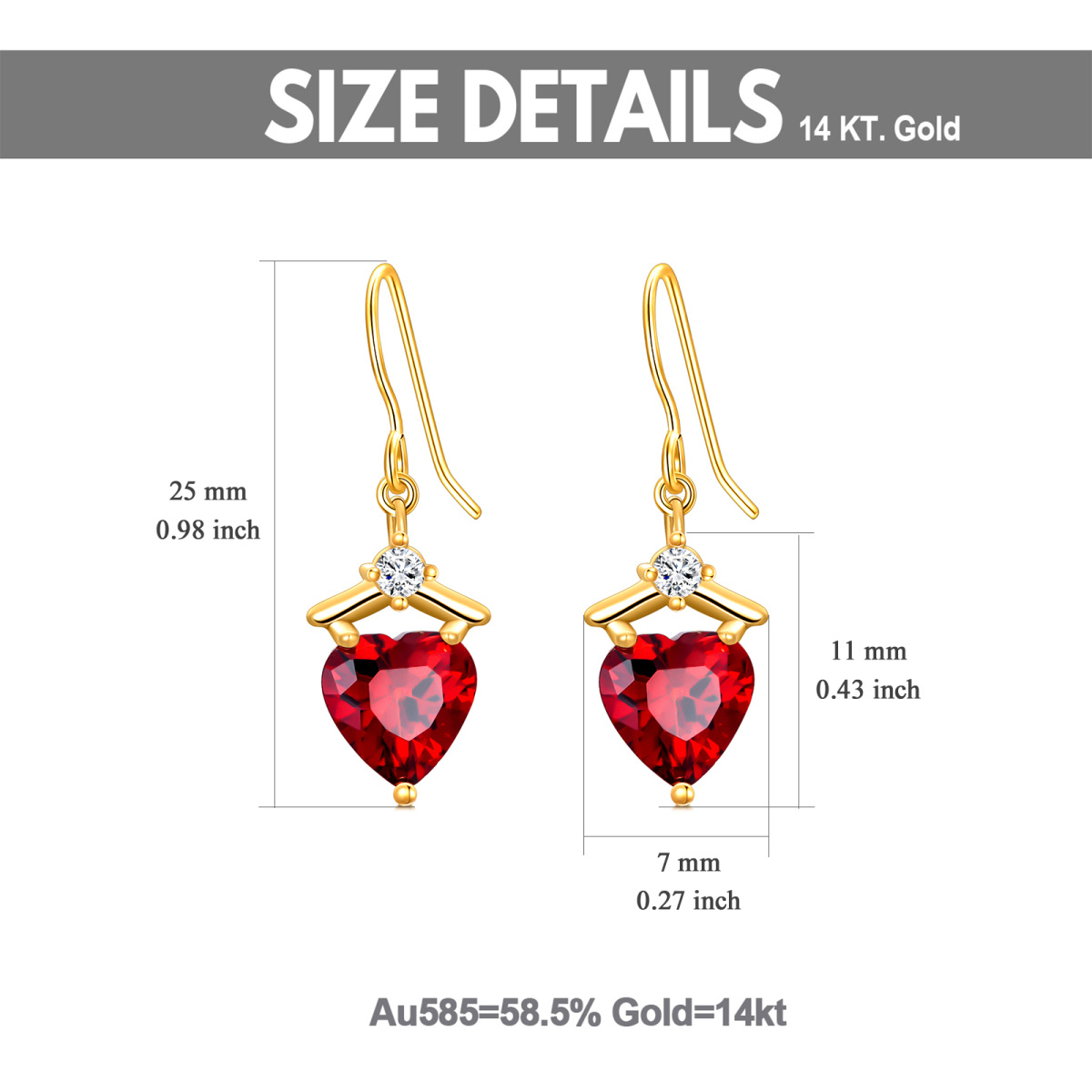 Boucles d'oreilles pendantes en or 14K en forme de coeur avec zircon cubique-5