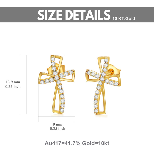 10K Gold Cubic Zirconia Cross Stud Earrings-5