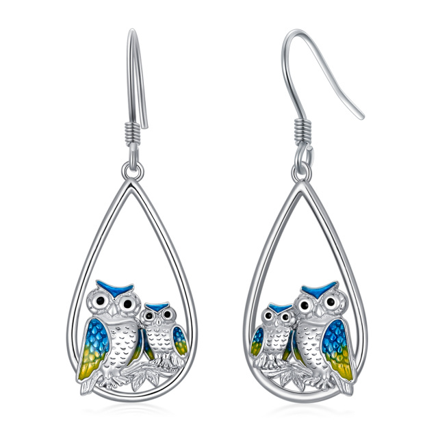 Boucles d'oreilles en argent sterling en forme de hibou et de goutte d'eau-0