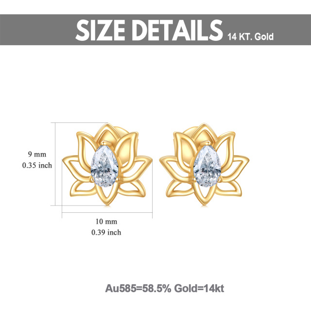 14K Gold Cubic Zirconia Lotus Stud Earrings-5