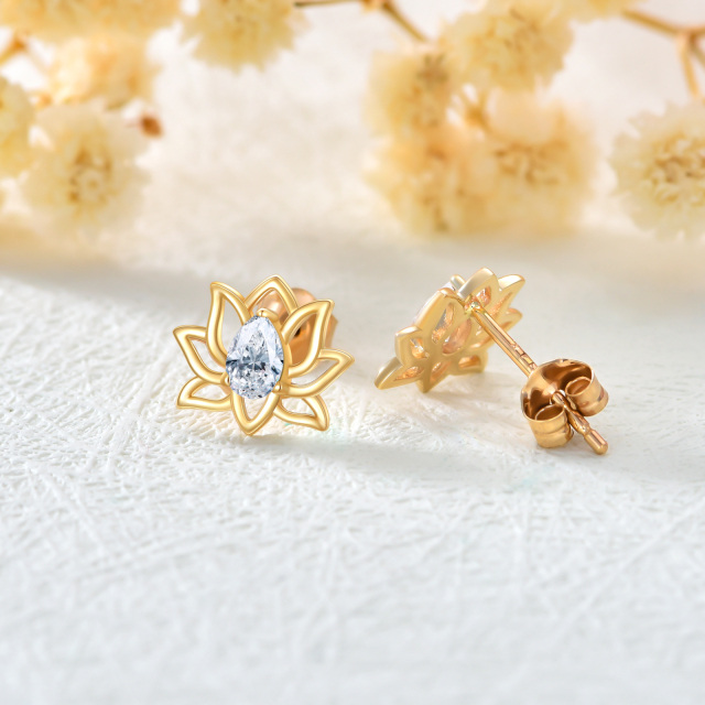 Boucles d'oreilles Lotus en or 14K à zircon cubique-4