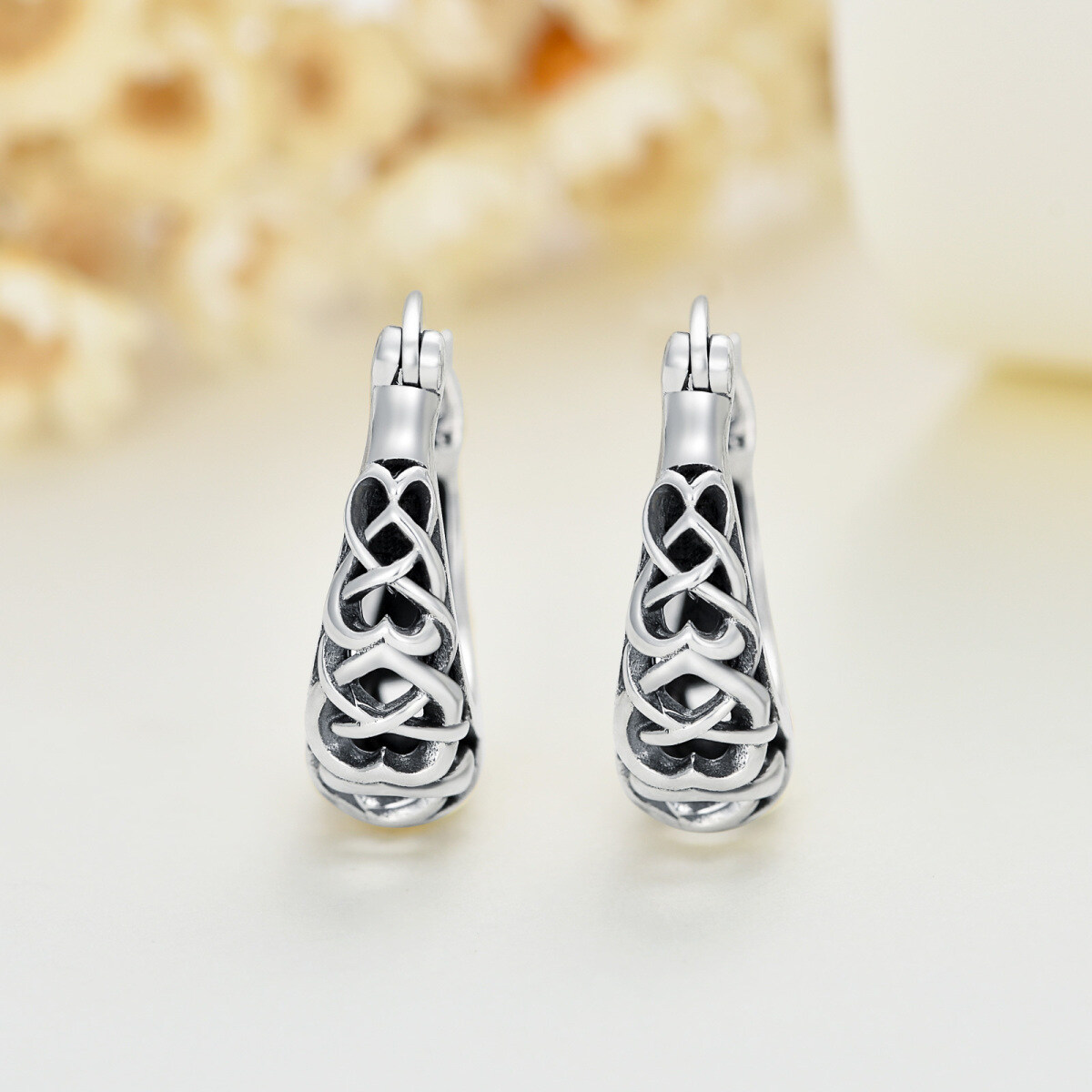 Sterling Silver Celtic Knot Hoop Earrings-3