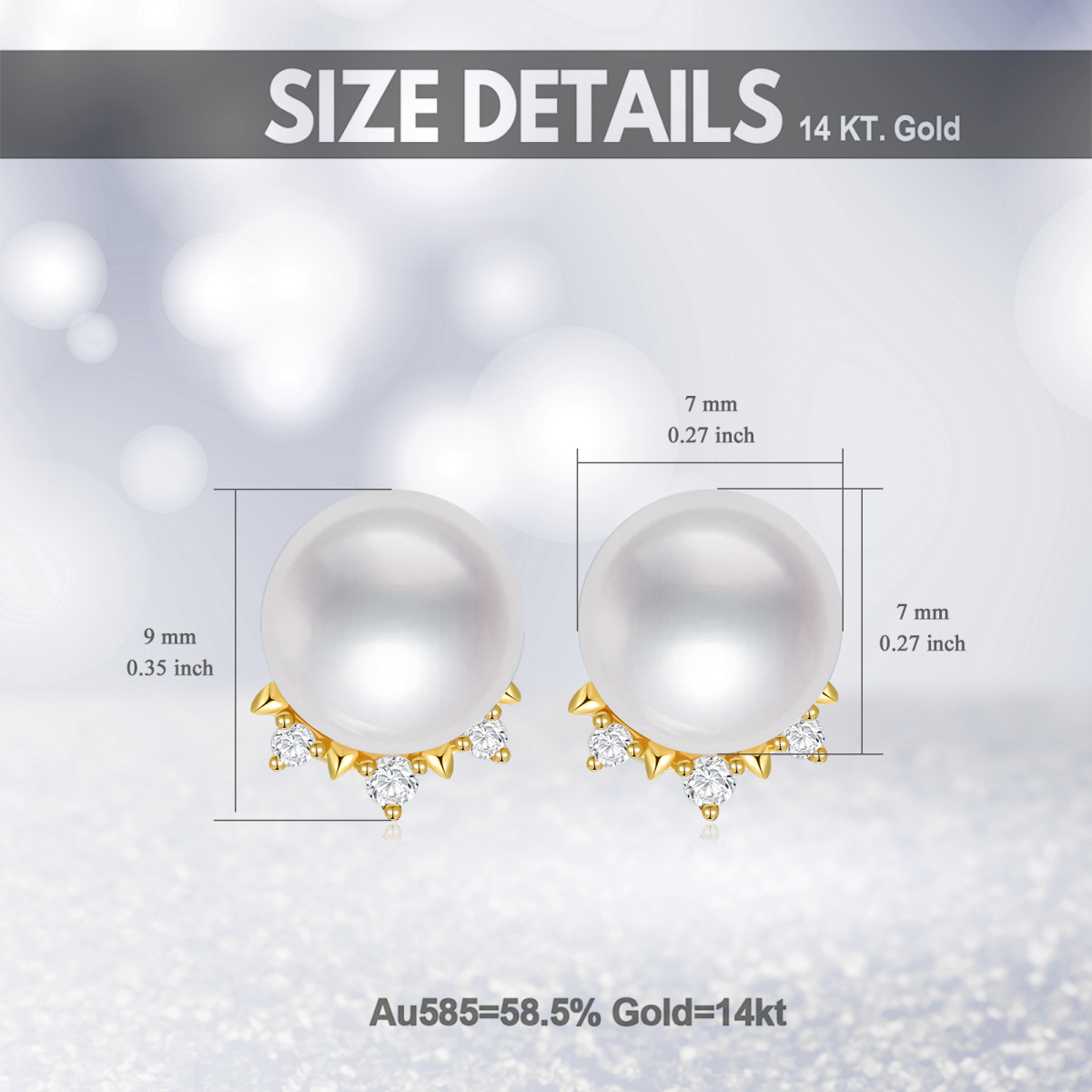 Aretes con forma de corona de perlas y diamantes en oro de 14 quilates-6