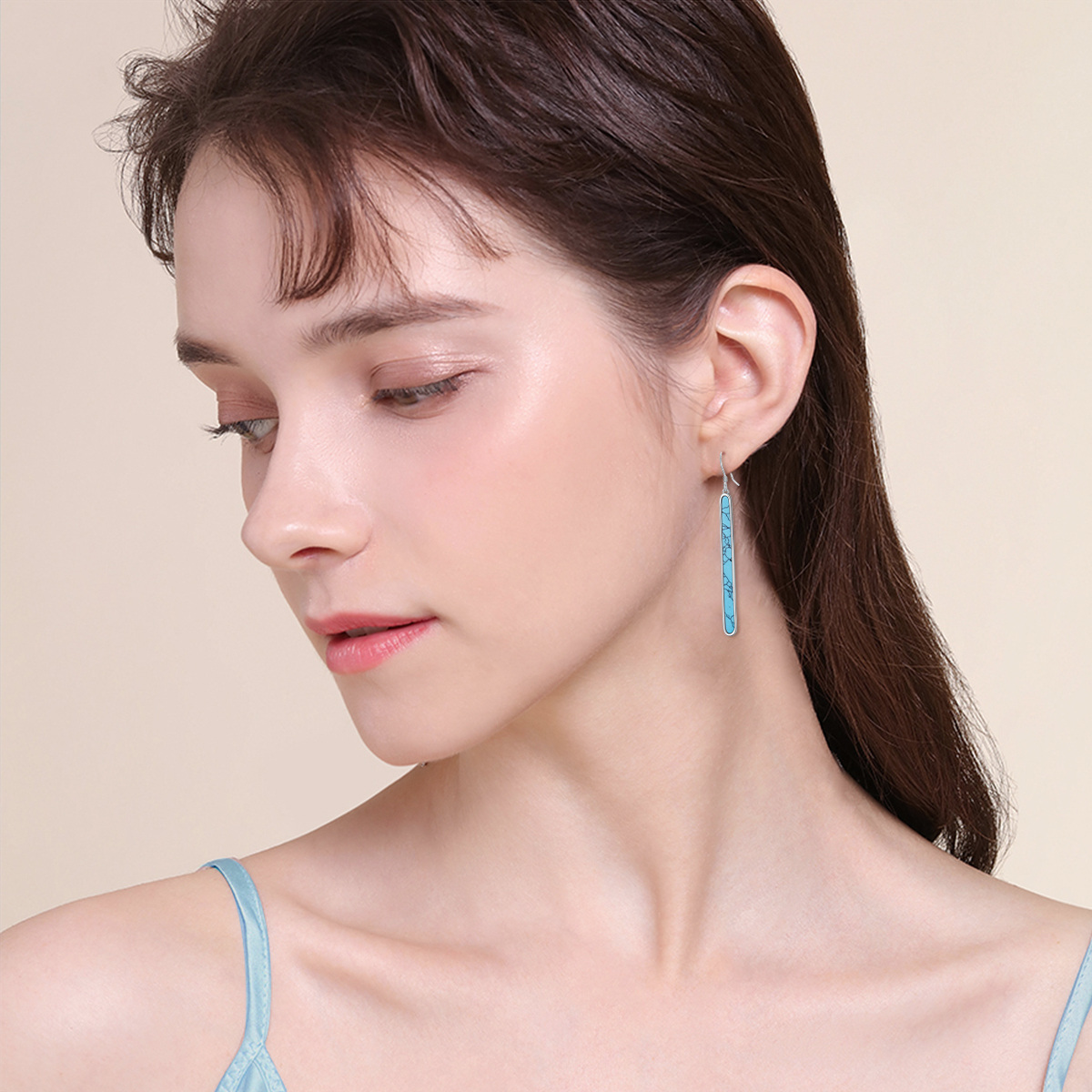 Sterling Silver Turquoise Bar Drop Earrings-2