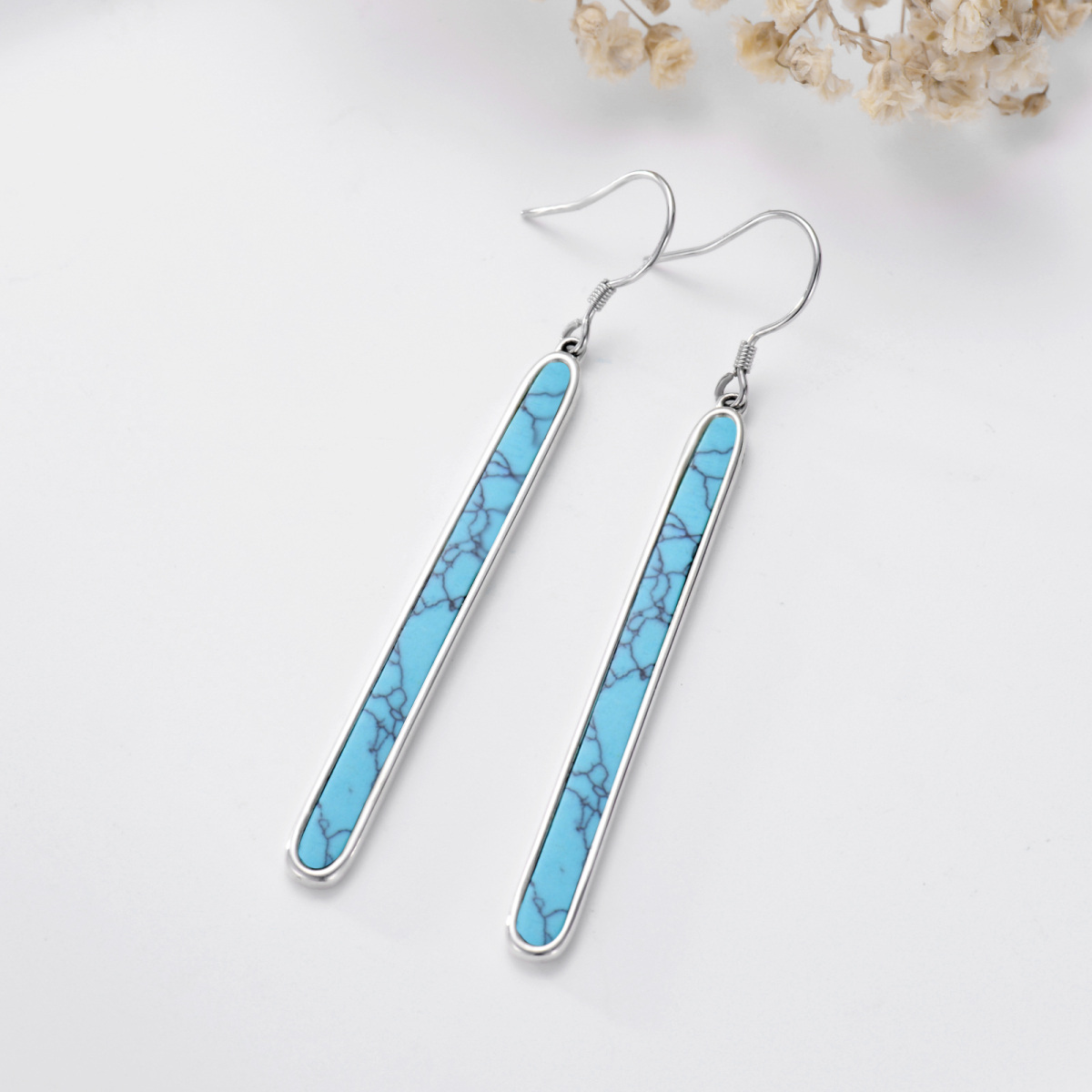 Sterling Silver Turquoise Bar Drop Earrings-3