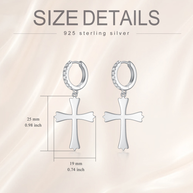 Sterling Silber Runde Labor erstellt Diamant Kreuz Tropfen Ohrringe-2