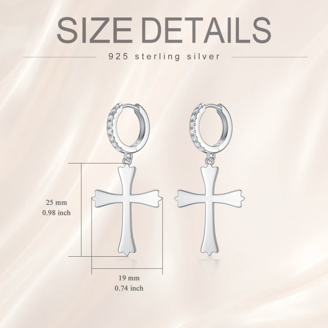 Boucles d'oreilles pendantes en argent sterling avec croix en diamant rond créé en laborat-2