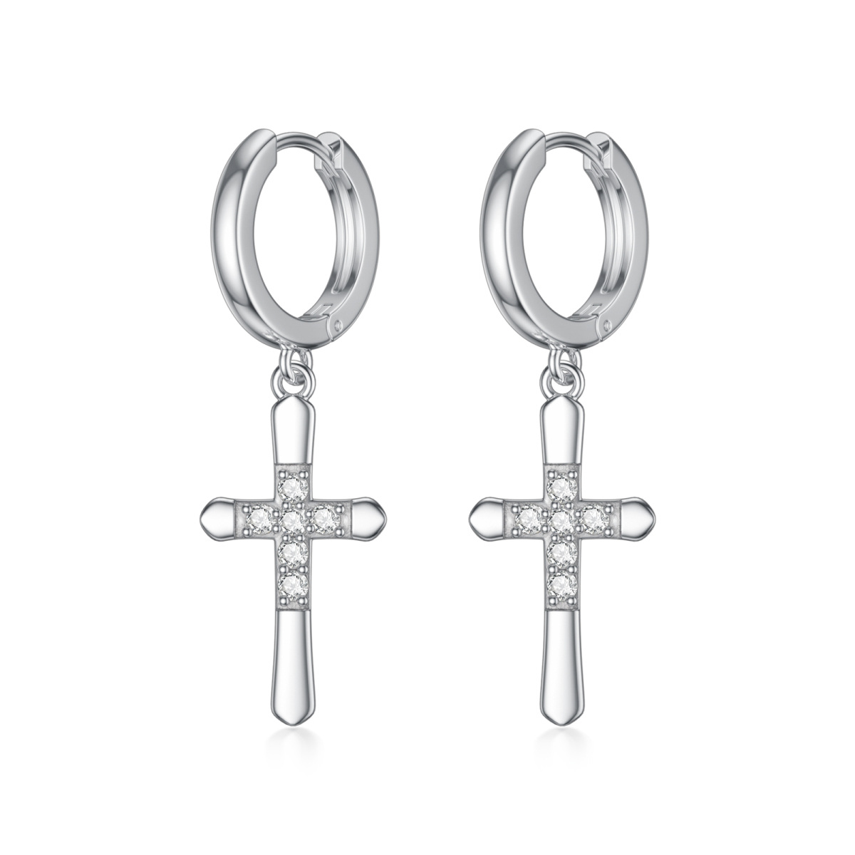 Sterling Silver Circular Shaped Lab Created Diamond Cross Drop Earrings-1