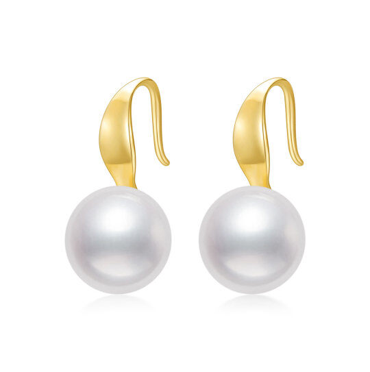 10K Gold Circular Shaped Pearl Round Drop Earrings