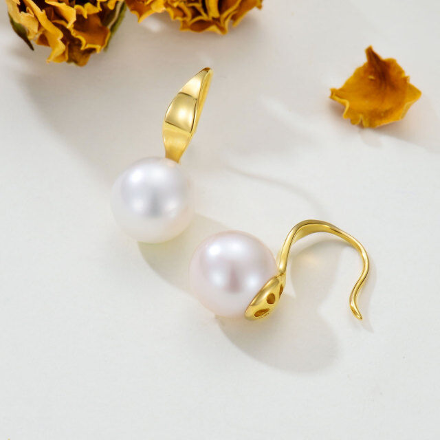 Pendientes colgantes redondos de perlas con forma circular de oro de 10 quilates-3