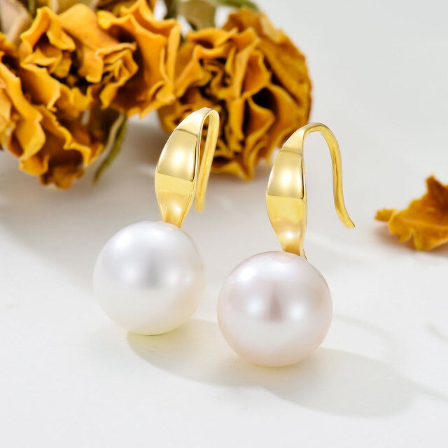 Pendientes colgantes redondos de perlas con forma circular de oro de 10 quilates-2