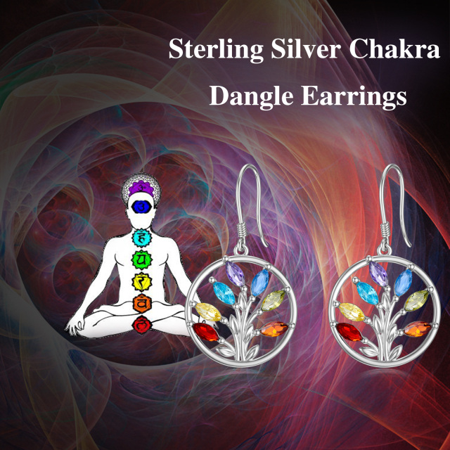 Brincos pendurados em prata esterlina 925 com 7 chakras, joias da árvore da vida-5