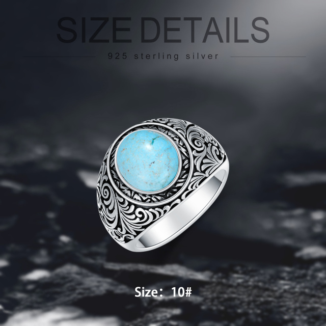 Sterling Silver Circular Shaped Turquoise Father & Son Ring for Men-2