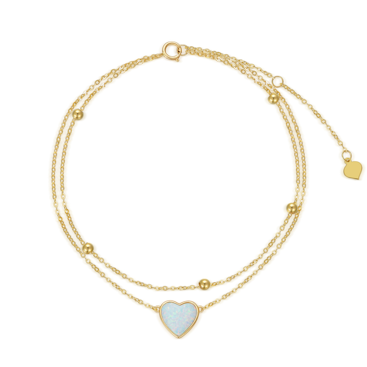 14K Gold Heart Shaped Opal Heart Multi-layered Anklet-1