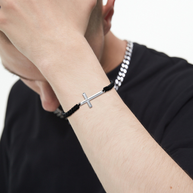 Sterling Silver Cross Pendant Bracelet for Men-2