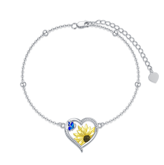 Girassol azul borboleta coração zircão pulseira de prata esterlina joia presente para mulheres-0
