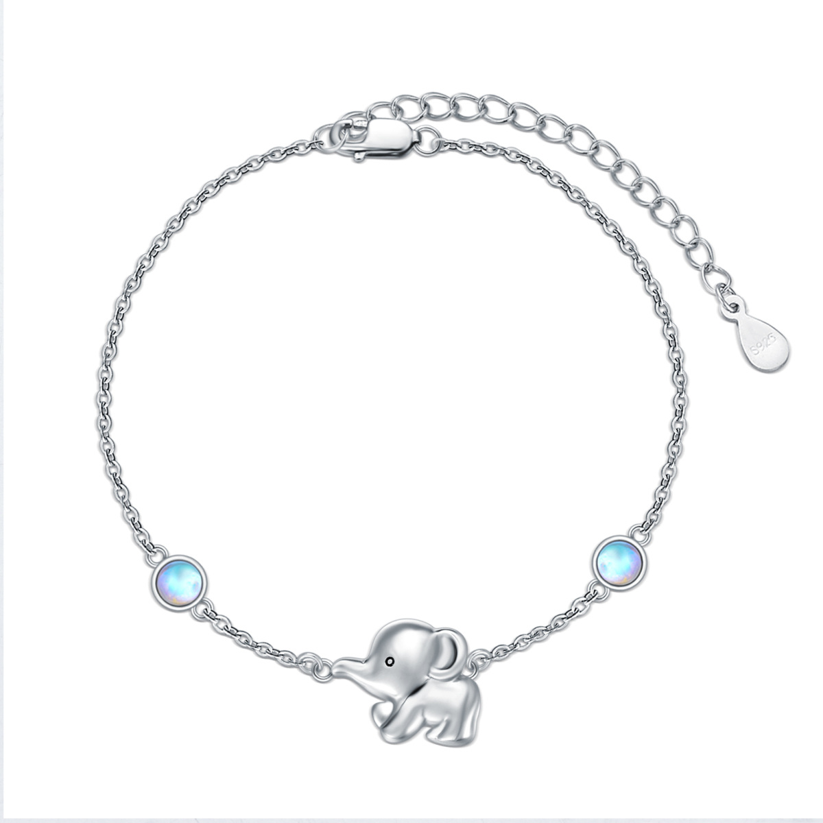 Bracelet en argent sterling avec pendentif éléphant en pierre de lune ronde-1