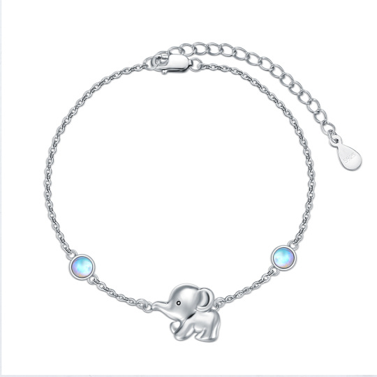 Bracelet en argent sterling avec pendentif éléphant en pierre de lune ronde
