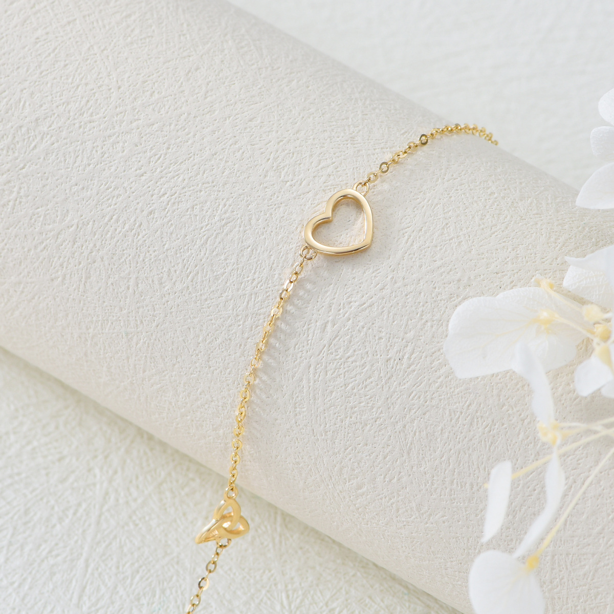 14K Gold Heart Pendant Bracelet-4