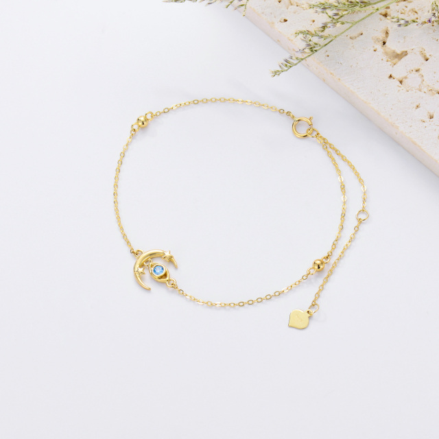 Bracelet chaîne en or 14 carats avec perles de lune rondes en zircone-2