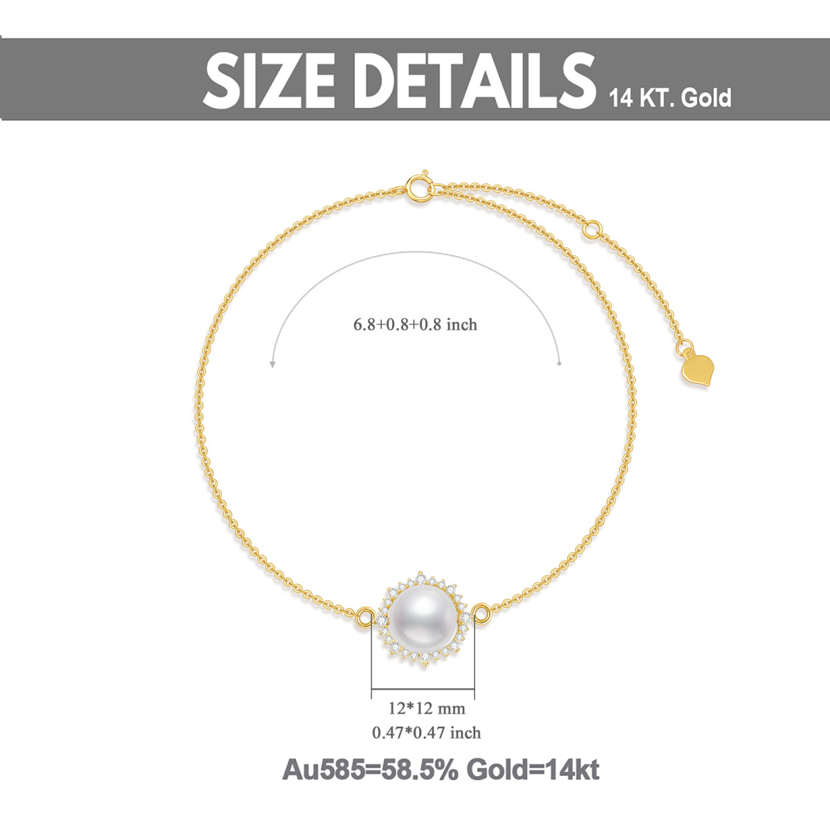 14K Gold Circular Shaped Moissanite & Pearl Pendant Bracelet-6