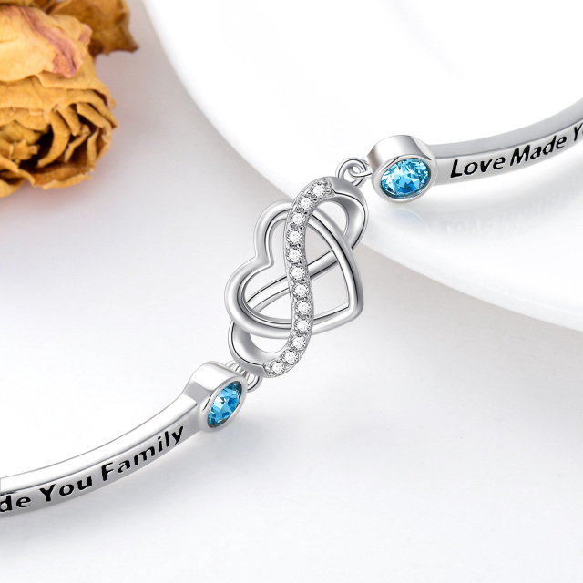 Sterling Silver Circular Shaped Crystal Heart & Infinity Symbol Pendant Bangle with Engraved Word-4