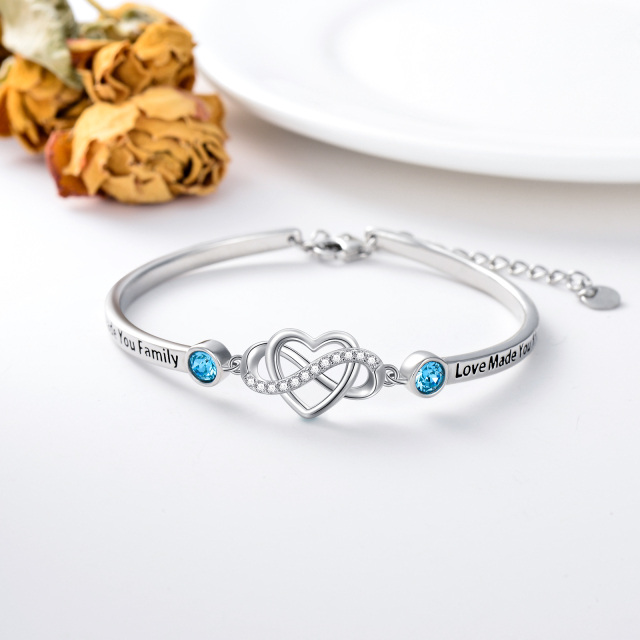 Sterling Silver Circular Shaped Crystal Heart & Infinity Symbol Pendant Bangle with Engraved Word-3