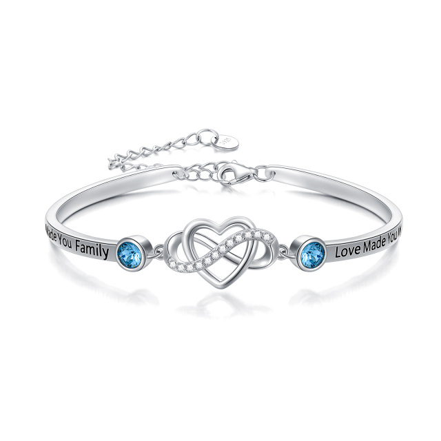 Sterling Silver Circular Shaped Crystal Heart & Infinity Symbol Pendant Bangle with Engraved Word-0