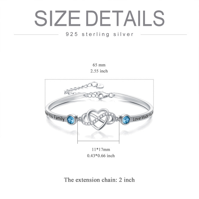 Sterling Silver Circular Shaped Crystal Heart & Infinity Symbol Pendant Bangle with Engraved Word-5