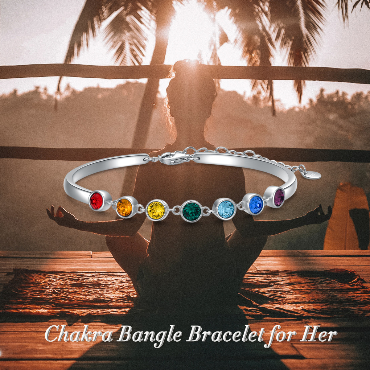 Bracelet en argent sterling avec chaîne de chakras en cristal rond-5