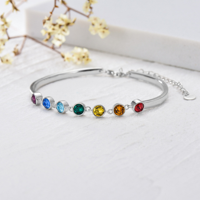 Sterling Silver Round Crystal Chakras Chain Bracelet-3