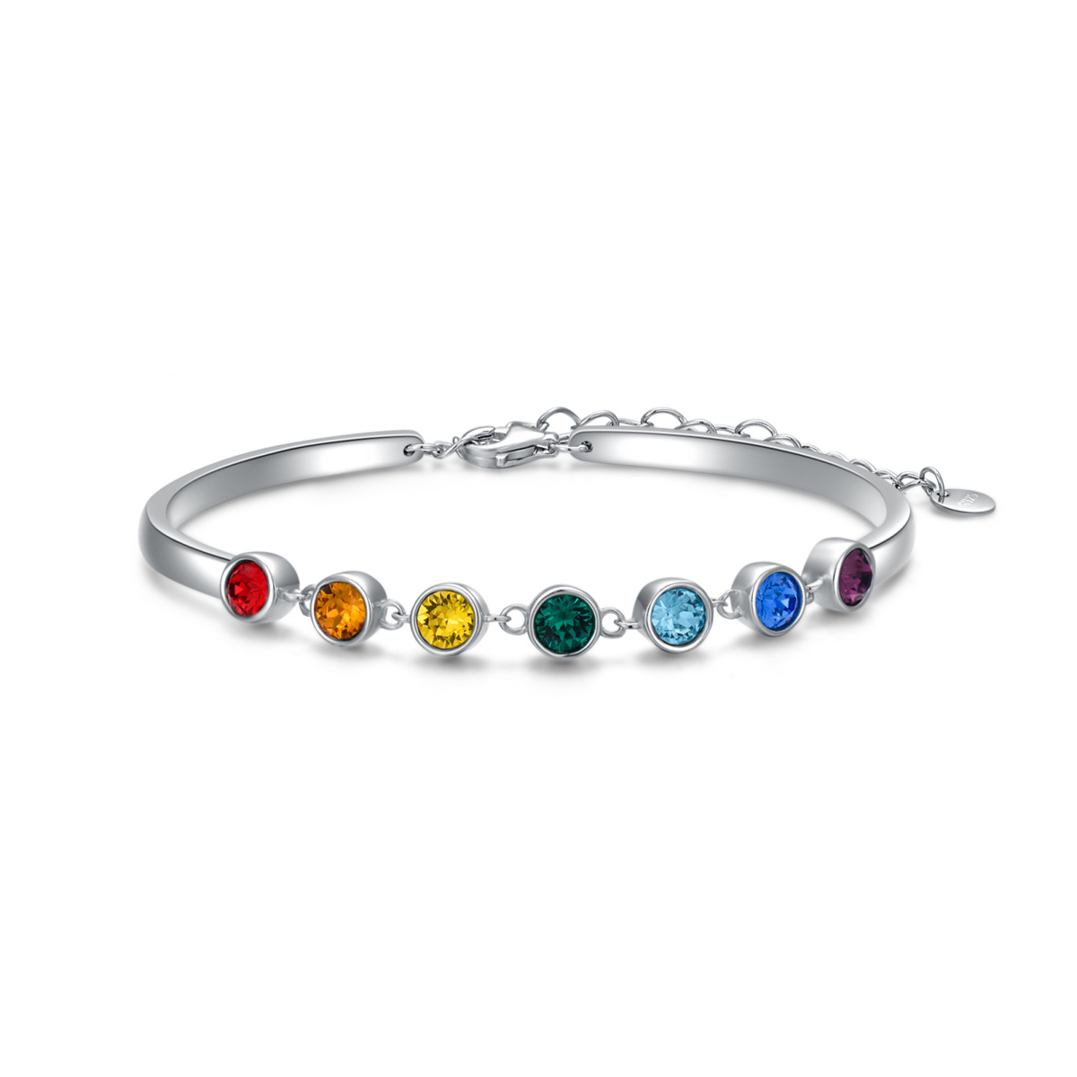 Pulsera Cadena Chakras Cristal Redondo Plata de Ley-1